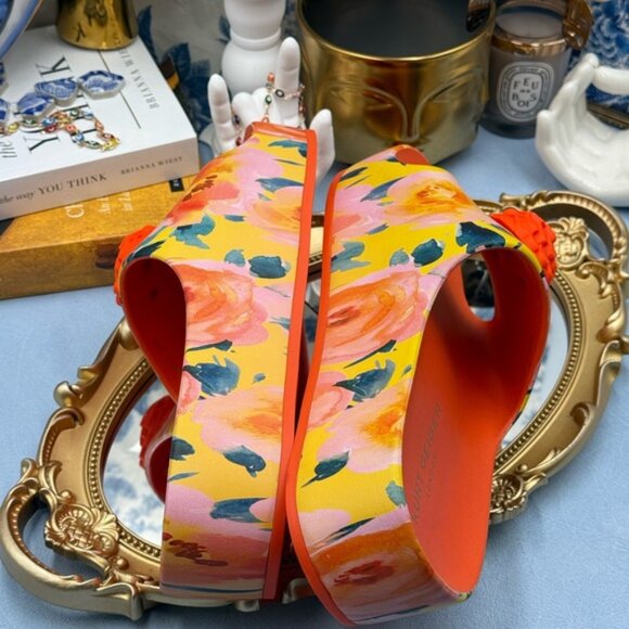 🆕 KURT GEIGER LONDON 🧿 NWOB Eagle Chunky Rubber Slide, Orange Floral, Sz US 7 - Picture 11 of 14
